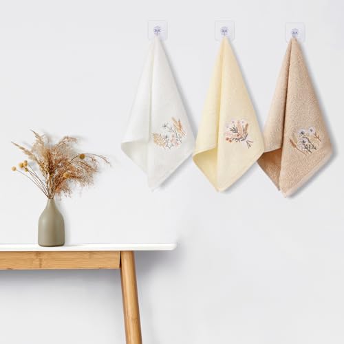 Tingjoo 3 Pcs Neutral Boho Flowers Hand Towels Farmhouse Floral Taupe Pale Orange Wildflowers Bath Towels Washable Soft 14x29 Inch Embroidered Boho Cotton Decorative Decor for Bathroom Kitchen - color: Taupe Pale Orange Beige, style: Bohemian