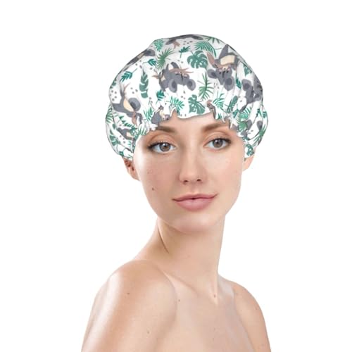 Funny Koala Shower Cap For Women Reusable Waterproof Double Layers Bath Cap Hair Protection Elastic Ladies Spa Salon Shower Hat - color: Animals Koala