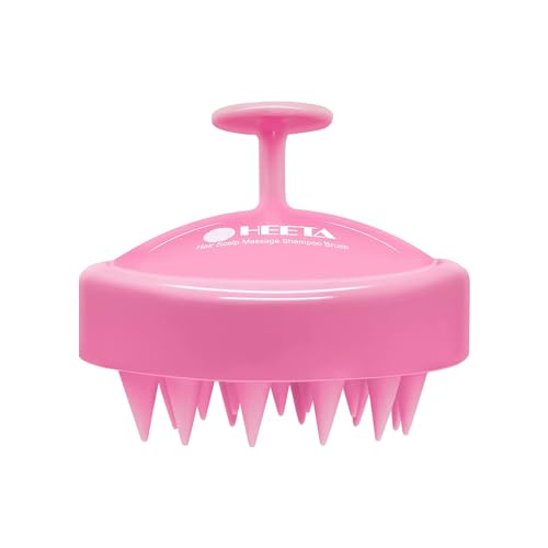 HEETA Scalp Massager Hair Growth, Soft Silicone Scalp Scrubber Shampoo Brush for Exfoliation, Dandruff Removal Head Massage Stress Relax, Wet & Dry Use for Thick Thin Curly Hair Care, Cherry Pink - color: 03-pink