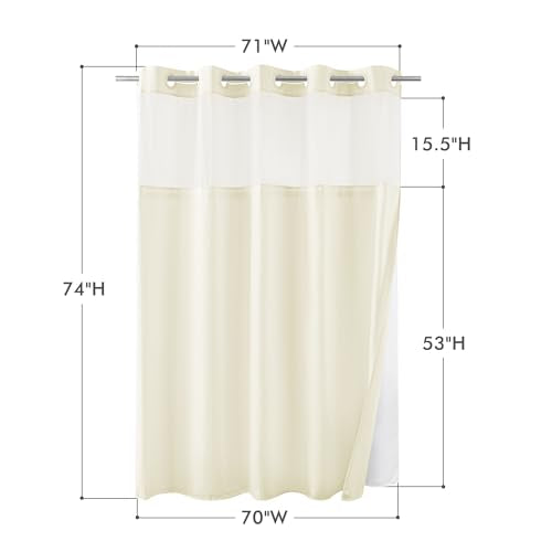 Mrs Awesome No Hook Shower Curtain with Snap-in Liner Less Time On/Off, Embossed Waffle-Look Textured Fabric Shower Curtain for Bathroom, Soft & Lightweight, 71x74, Cream - color: Cream, size: 71"W x 74"L (Pack of 1)