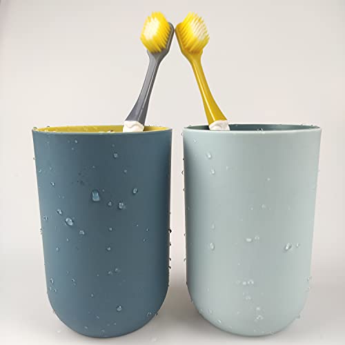 Reusable Drinking Cup Set, Large Capacity Bathroom Toothbrush Cup | Made of durable, reusable PP material, 300ml/10.5oz capacity for everyday use. Dishwasher safe - color: Light blue & Navy blue