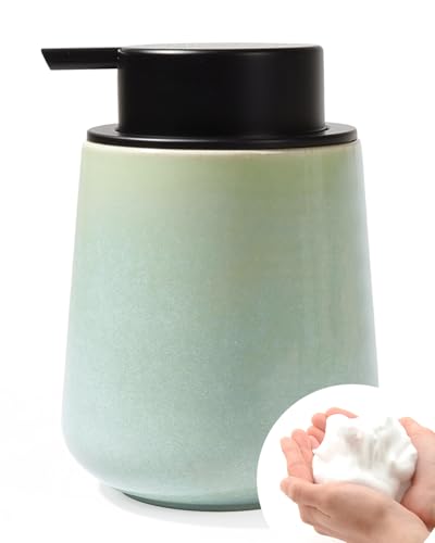 Bosilunlife Ceramic Foaming Soap Dispenser - 12Oz Bathroom Countertop Kitchen Dish Soap Pump Dispenser Foam Soap Dispenser - Light Green - color: Green