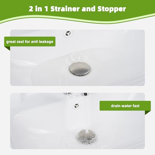 Universal Bathroom Sink Drain Stopper Strainer, Big Cover, Brushed Nickel | 2 in 1 Pop Up Sink Stopper for 1.1''~2.36'' Sink Basin Hole, Hair Catcher with Removable Stainless Steel Filter Basket - color: Brushed Nickel