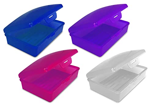 American Comb Travel Soap Container - Heavy Duty One-Piece Hinged Case for Gym & Camping - Fits Standard Bar Soap - Made in USA - Purple, White, Pink & Blue (Pack of 4) - color: Blue Pink Purple & White