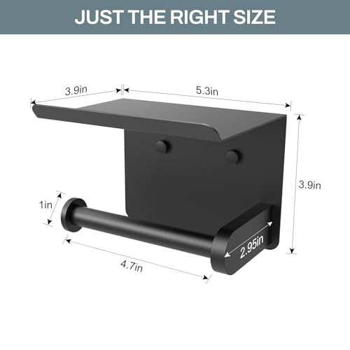 SetSail Toilet Paper Holder with Shelf Adhesive or Screw-in Bathroom Toilet Paper Roll Holders Wall Mount Matte Black Tissue Holder for Bathroom Hardware Accessories, 2 Packs - color: Matte Black, size: 2 Packs