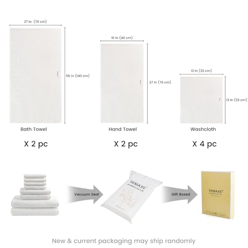 SEMAXE 8-Piece Cotton Bath Towel Set with Hanging Loops for Bathroom, White | Complete starter set for daily showers, sink-side use, small bathrooms, and guest baths, OEKO-TEX certified, easy care - color: A03: White