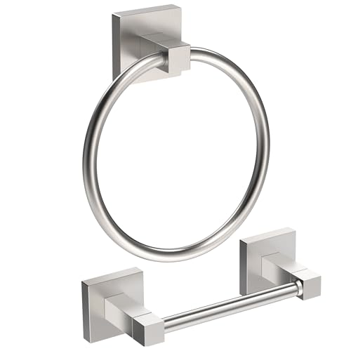 Ruacq Brushed Nickel Toilet Paper Holder Towel Ring Bathroom Accessories Hardware Set Double Post Pivoting Toilet Roll Holder Square Stainless Steel and Zinc Alloy Modern Wall Mounted 2 Pieces - color: Brushed Nickel, size: 2pcs