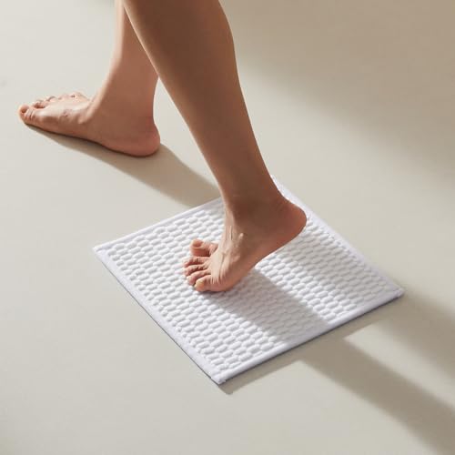 TYUU Small Bathroom Rugs, Non Slip Washable Bath Rugs Super Absorbent Bathroom Rug Thin Quick Dry Low Pile Bath Mats, White 12"x12" - color: White, size: 1' X 1' (Rectangular)