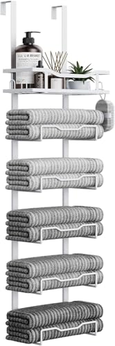 Aetyord Hanging Towel Racks for Bathroom No Drill - Over The Door 6-Tier Bath Towel Storage Organizer for Small Bathrooms - Back Door Large Tiered Towel Holder Hanger for Rolled Towels RV Camper White - color: White, size: 6 tier