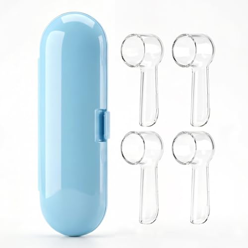 Electric Toothbrush Travel Case for Oral-B Toothbrushes - 4 Pcs Toothbrush Head Covers Compatible with Oral B Electric Toothbrush Heads (Blue) - color: Blue
