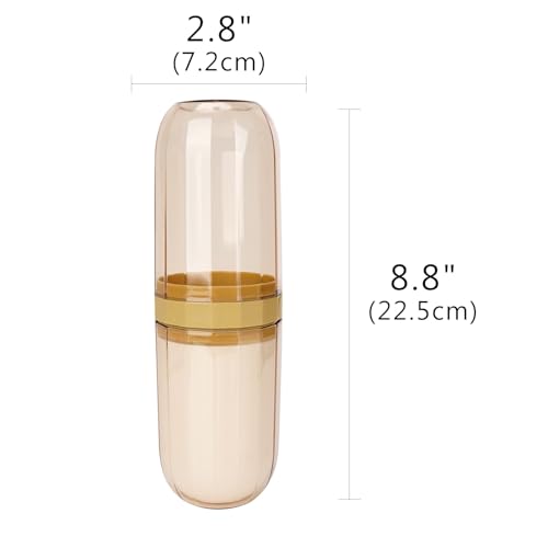 Travel Toothbrush Case, Portable Travel Toothbrush Holder with Toothbrush Cup, 3 in 1 Storage Toothbrush and Toothpaste Holder with Lid for Traveling Home Camping Bussines Trip (Clear Yellow) - color: Yellow