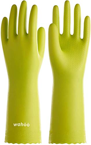 LANON wahoo Skin-Friendly Cleaning Gloves, Dishwashing Kitchen Gloves with Cotton Flocked Liner, Reusable, Non-Slip, Bud Tender, Medium - color: Bud Tender, size: Medium (Pack of 1)