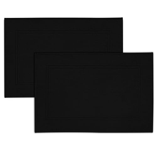 Tens Towels Pack of 2 Bath Mats 100% Cotton, 20 x 32 Inches, Super Absorbent, Hotel Quality Premium Floor Towels, Luxurious, Soft & Quick Dry, Not a Bathroom Rug, Black - color: Black