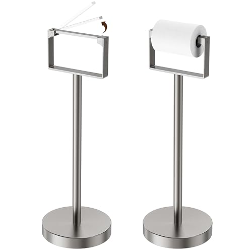 RUACQ Toilet Paper Holder Free Standing, Stainless Steel Toilet Paper Holder Stand with Weighted Base, Bathroom Toilet Paper Holder Free Standing, Floor Tissue Roll Holder (Brushed Nickel, 1Pack) - color: Brushed Nickel, size: Free Standing