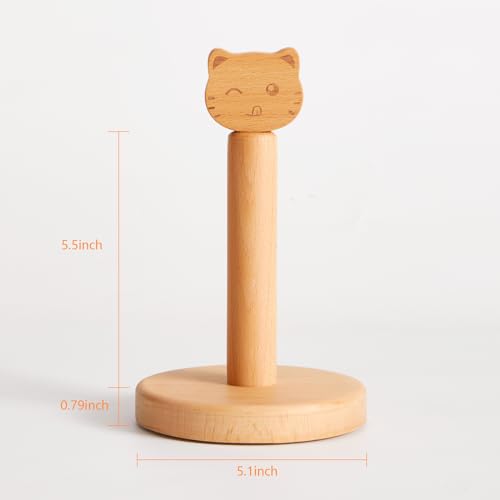 Vinoil Toilet Paper Holder Stand, Cute Cat Design Wooden Toilet Paper Holder Free Standing, Decorative Toilet Roll Holder, Scrunchies Holder Stand, Hair Ties Organizer - size: 8.27inch-Cat