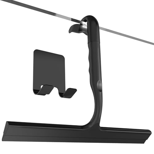 Shower Squeegee for Glass Doors, All-One-Piece Winning - Silicone Squeegee | Squeegee with Built-in Hook for Shower Glass,Bathroom, Window, Mirror, Tile Wall,Car, Streak-Free Cleaner Tool,10-Inch,Black - color: Black