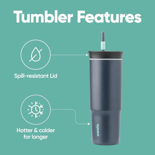 Owala Stainless Steel Triple Layer Insulated Travel Tumbler with Spill Resistant Lid and Straw, BPA Free, 24 oz, Black/Grey (Foggy Tide) (Pack of 12) - color: Foggy Tide, size: 40 Ounces (Pack of 12)