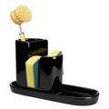 Geelin 3 in 1 Ceramic Kitchen Sink Caddy Dish Sponge Holder Scrub Brush Holder and Soap Tray for Kitchen Organizer Rustic Farmhouse Supplies(Black) - color: Black
