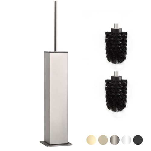 BVL Toilet Brush and Holder Set Brushed Nickel Stainless Steel 304 Square Freestanding Toilet Brush for Bathroom - color: Brushed Nickel