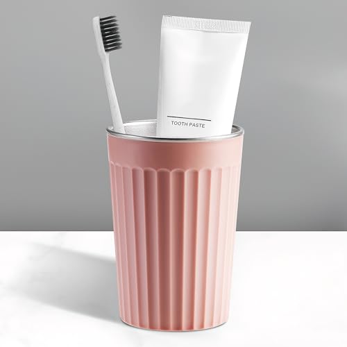 Toothbrush Cup for Bathroom-12oz Unbreakable Stainless Steel Bathroom Cup,Easy to Clean Toothbrush Mouthwash Cup, Reusable Bathroom Tumbler Cups for Home/School/Office(3" x 4.5") (Pink) - color: Pink