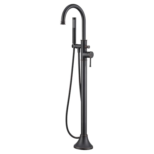 Wowkk Free Standing Tub Faucet Oil Rubbed Bronze Freestanding Bathtub Faucet Floor Mount Brass Bathroom Tub Filler with Hand Shower - color: Oil Rubbed Bronze, style: Modern