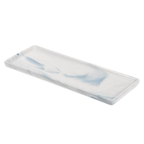 uxcell Marble Tray for Bathroom 9" Small Rectangle Ceramic Vanity Tray for Countertop Shatterproof Bathtub Soap Tray Kitchen Sink Organizer Key Trinket Ring Tray, Blue - color: Blue