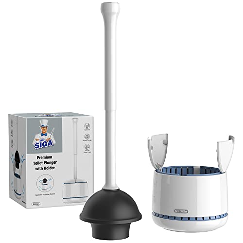MR.SIGA Toilet Plunger with Holder, Heavy Duty Toilet Plunger and Holder Combo for Bathroom Cleaning, White - color: White