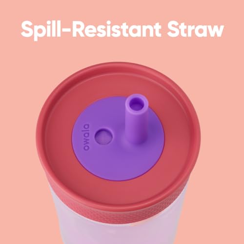 Owala Kids Insulation BPA-Free Plastic Tumbler with Spill Resistant Flexible Straw, Easy to Clean, Kids Water Bottle, Great for Travel, Dishwasher Safe, 15 Oz, Pink and Purple (Lilac Rocket) - color: Lilac Rocket, size: 15 Ounces