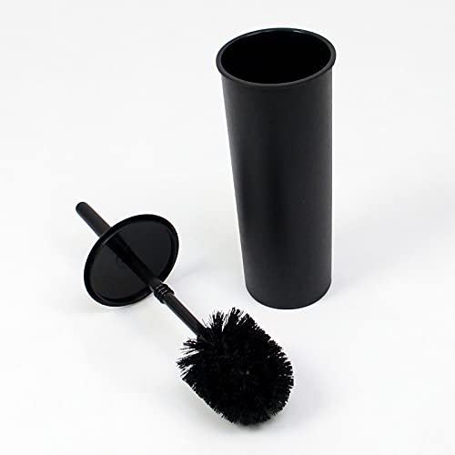Casaphoria Compact Freestanding Plastic Toilet Bowl Brush and Holder for Bathroom Storage and Organization - Space Saving, Sturdy, Deep Cleaning, Covered Brush - Black - style: Short_handle