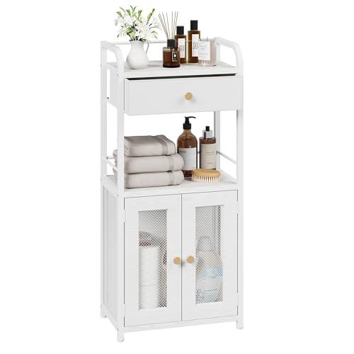 SWTYMIKI 14.57"x32.28" Bathroom Storage Cabinet – Freestanding Toilet Paper Storage with Doors & Drawer, Bathroom Organizers and Storage for Small Spaces, Laundry Room, Ideal for Towels, White - color: White
