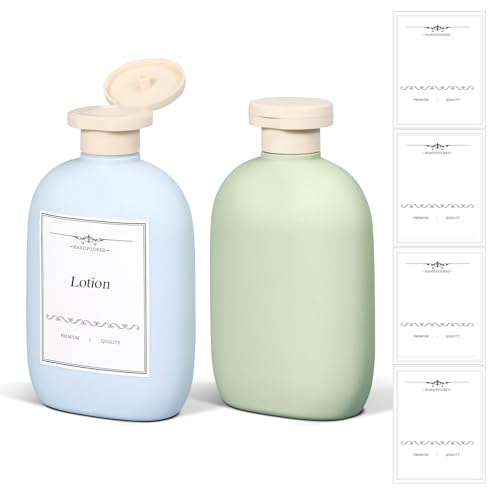 ASEVAT 8.8oz Travel Bottle with Flip Cap, Leak Proof Squeeze Bottles, Refillable Plastic Travel Containers for Creams, Lotion, Foundation, Shampoo, Conditioner - color: Green+Blue, size: 8.8oz