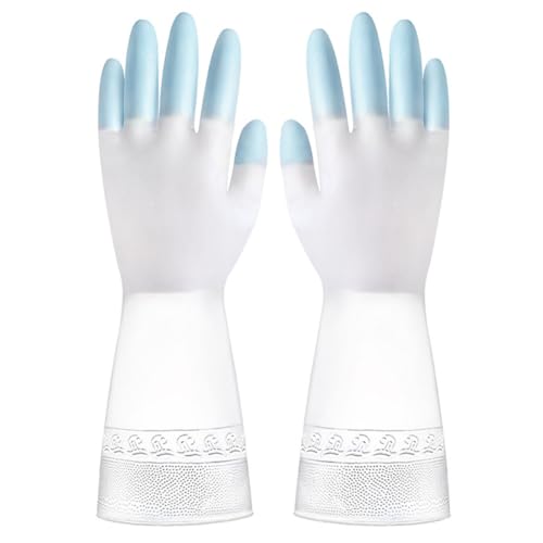 TEHAUX Waterproof Anti-slip Cleaning Gloves 3 Pairs Set for Kitchen and Toilet Household Use, Non-slip Home Gloves in Pink, Green, Blue, Size M