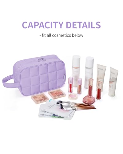 Narwey Quilted Makeup Bag Puffy Make up Bag Cosmetic Bag Organizer, Puffer Travel Toiletry Bag for Traveling Women Girl, Travel Bag for Toiletries, Skincare Medicine Bags (Purple) - color: Y-Purple