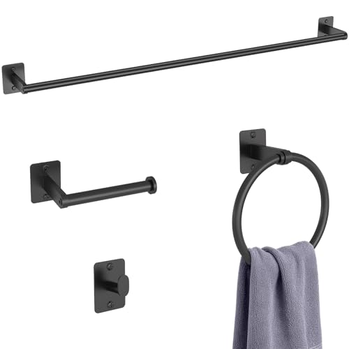 KLJKPA 4-Piece Bathroom Hardware Set, 32 inch Bathroom Towel Holder | Black Bathroom Accessories Set, Towel Racks for Bathroom, Robe Towel Hooks, Toilet Paper Holder Wall Mounted - color: Black (4 Piece), size: 32 inch