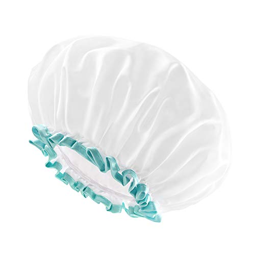 mikimini Shower Cap for Women and Girls,Reusable,Waterproof, Washable, Cute and Soft,White - color: White, size: Medium (Pack of 1)