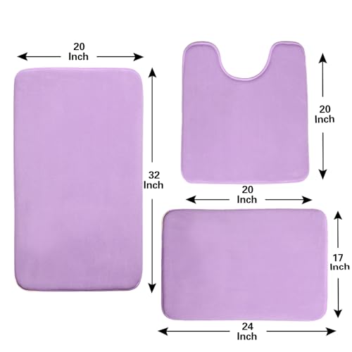 Madeals Memory Foam Bath Mat Set 4 Piece with Toilet Lid Cover and Combo Rug Lavender - color: Lavender, size: 20" x 32"/17" x 24"/Contour/Lid Cover