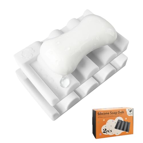 Silicone Soap Dish,Self Draining Soap Holder Perfect for Shower,Bathroom Sink,Kitchen Sink & Travel,Non-Slip Bar Soap Holder Extend Soap Life,Keep Soap Bars Dry & Easy Cleaning White-2Pcs - color: White-2pcs