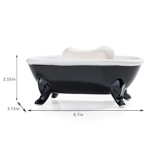 6.7" Ceramic Mini Clawfoot Bathtub Bar Soap Dish, Decorative Bar Soap Holder, Soap Tray Sponge Holder for Shower, Bathroom & Kitchen Sink (Black) - color: Black