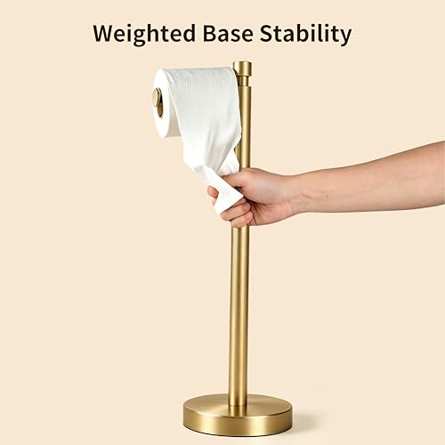YUMORE Toilet Paper Holder Stand, 4.4lbs Heavy Duty Stainless Steel Free Standing Bathroom Tissue Roll Holder, Brushed Gold - color: Gold