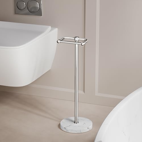 RARXTR Toilet Paper Holder Stand, Bathroom Free Standing Toilet Paper Stand with Modern Marble Base, Post Pivoting Toilet Paper Stand with Stainless Steel Tissue Rack, Rust-Proof & Heavy Base(Chrome) - color: Chrome, size: With Marble Base