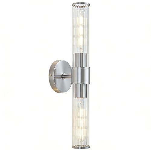 Chrome Bathroom Vanity Light, Wall Sconce Threaded Glass 1 Pack, Modern Wall Light for Bathroom, Living Room, Hallway, Kitchen - UL Certification (Bulb Not Included) - color: Chrome Clear Glass