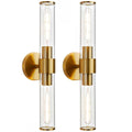 Gold Wall Sconce 2 Pack Hardwired, Bathroom Light Fixtures Clear Glass Featuring Two E26 sockets, Vanity Lights Fixtures for Bathroom, Dimmable - Bulb Not Included, UL Certification - color: Gold Clear Glass-2Pack