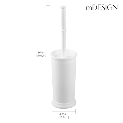 mDesign Toilet Bowl Brush and Holder - Covered Bathroom Brush - Standing Scrubber in Modern Holder - Compact, Space Saving, Deep Cleaning - White - color: White