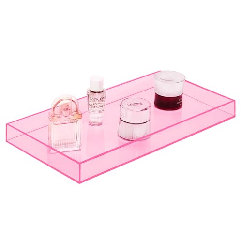 ROYALITA Acrylic Tray Bathroom Tray for Countertop, Guest Towel Holder Tray for Napkin Perfume Jewelry Makeup, Vanity Trays for Soap Dispenser, Aromatherapy, Cup & Candle, Pink - color: Pink
