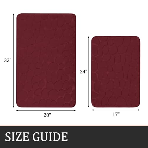 YIHOUSE Bathroom Rugs Mat Set, Memory Foam Bath Mat 2 Piece Red | 17x24&20x32, Non Slip, Water Absorbent, Washable, Bath Mat For Bathroom, Sink and Toilet - color: Dark Red, size: 2' x 1'5" (Rectangular)