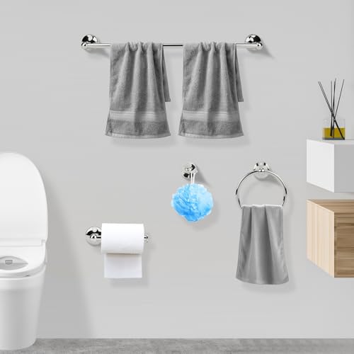 4 Piece Chrome Bathroom Hardware Accessories Set,Towel bar Set 23.6 Inch Towel Bar Set,Towel Rack Set,Bathroom Towel Holder Set - color: Chrome
