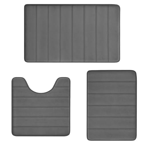RUN HELIX Grey Bathroom Rugs, Ultra Absorbent Non-Slip Memory Foam Bath Rugs, Washable Bedroom mats,Soft Velvet Bath Mats,Easier to Dry for Bathroom Floor Rugs - color: Dark Grey