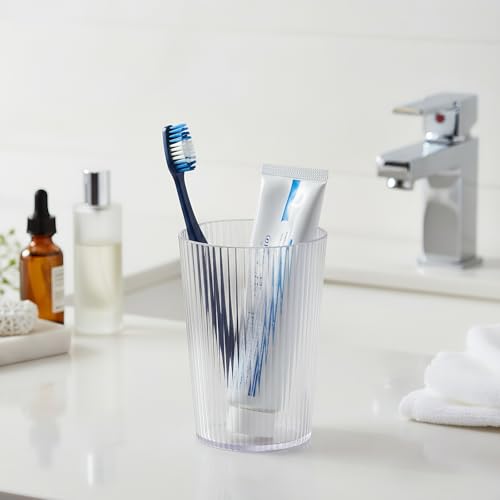 NiHome Toothbrush Holders for Bathrooms 3 Pcs, Plastic Reusable Bathroom Tumbler Toothbrush Cups, 13.5oz Unbreakable Mouthwash Cups Easy to Clean (Striped Clear) - color: Striped Clear