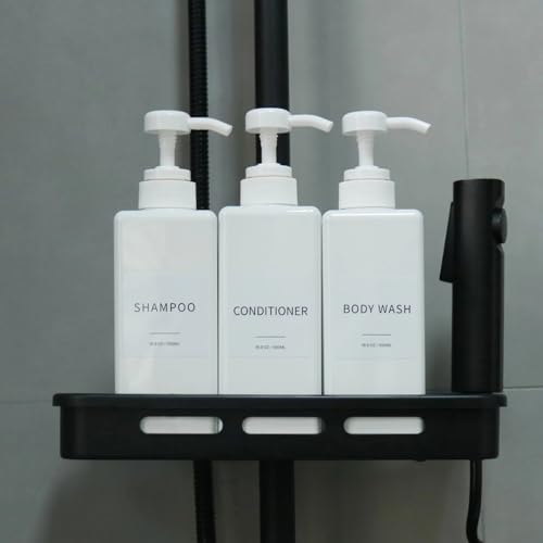 Shampoo and Conditioner Dispenser, Refillable Plastic Shampoo Pump Bottles with Waterproof Labels, Empty Body Wash Dispenser Set for Bathroom, Shower Soap Bottles (White, Set of 3, 16.9oz) - color: White
