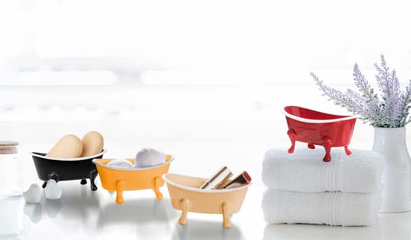 Rustic Enamel 1 Piece 5.5" Metal Clawfoot Mini Bathtub Soap Dish Mini Bath Tub Decoration Clawfoot Tub Soap Caddy Collection (Mustard) - color: Mustard